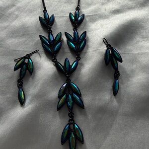 Elegant Black Leaf Necklace and earrings
